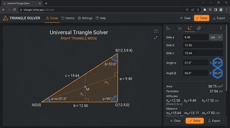 Universal Triangle Solver Web Application Interface