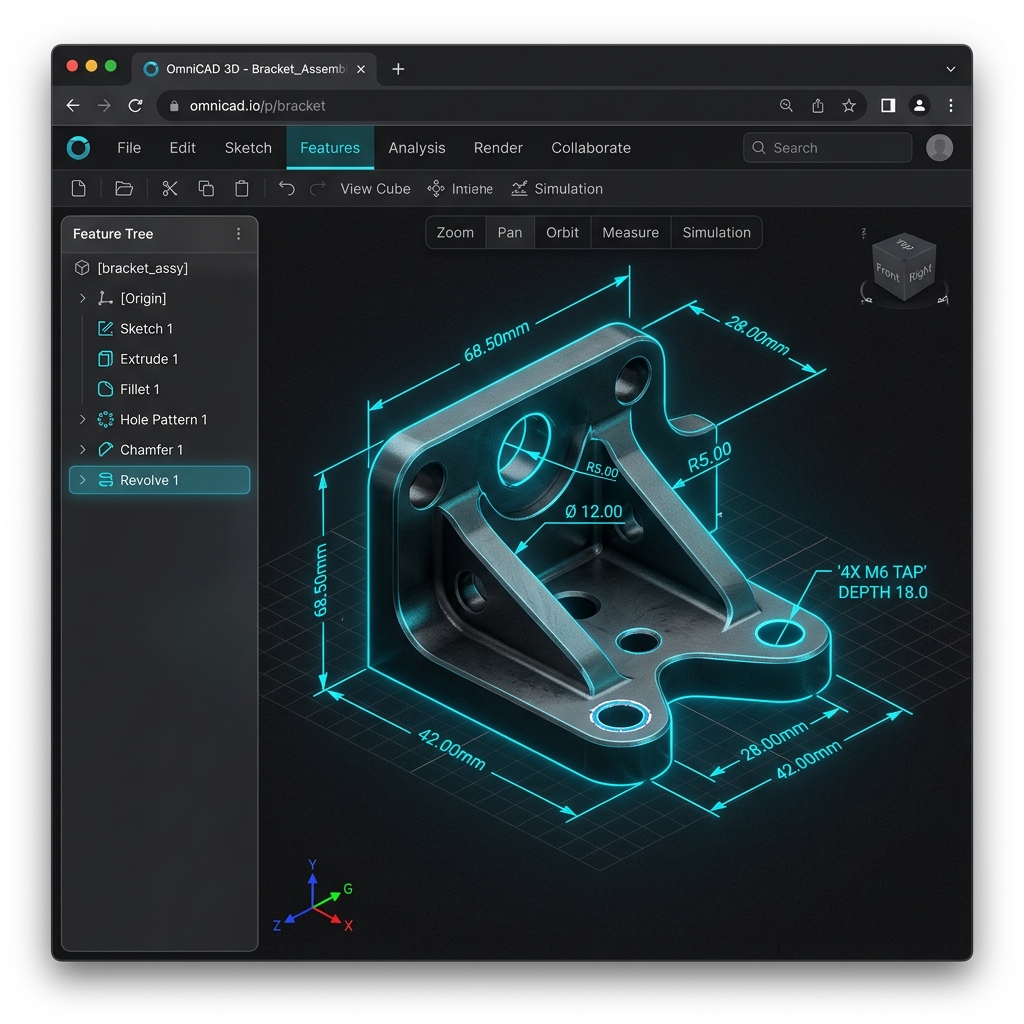 3D Parametric CAD Modeler App Workspace Interface Screen mockup