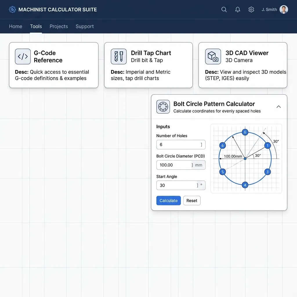 CNC Machinist interactive tool showing chamfer and circular toolpath parameters
